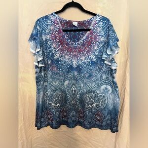 Time and Tru Blue and Red Paisley Blouse